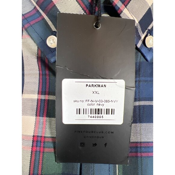NWT FIVE FOUR Men Size 2XL Woven Plaid Shirt Cotton Button Down Collar Elbow Pad - Picture 7 of 13